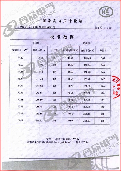 沖擊電壓發生器標準證書